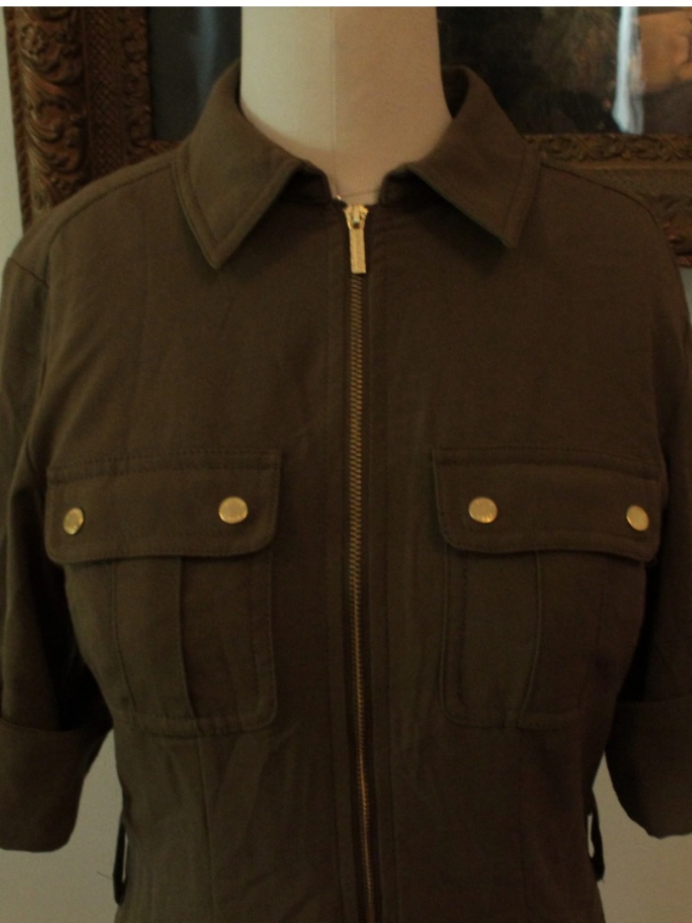 Michael Michael Kors Olive Green Zip Front Safari Dress